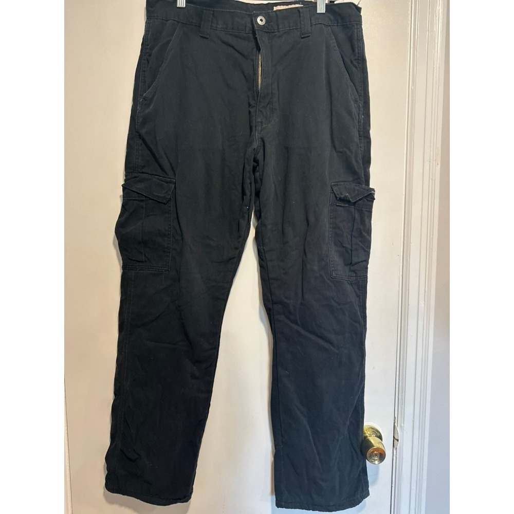 Wrangler Gorpcore Fleece Lined Cargo Pants Sz:34 Black Relaxed Cotton